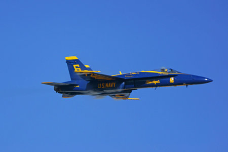 Jet Blue Angels F-18 Hornet flying at Air Show
