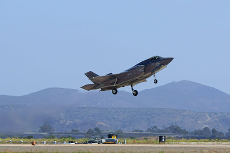 Jet F-35 Lighting Stealth airplane take-off