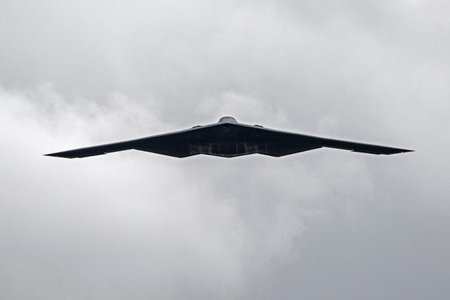 Airplane B2 bomber flying over 2017 Rose Bowl Football Game