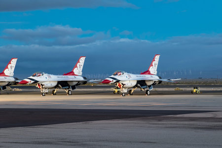 Airplane Thunderbirds F-16 jet fighters at sunrise