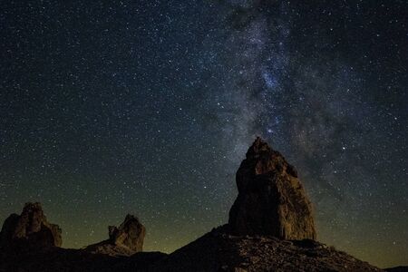 Desert night landscape with the milkywayの写真素材