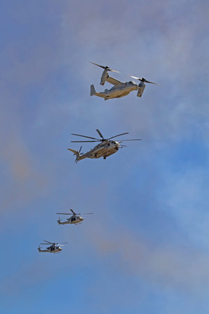 Aircraft flying formation at airshow