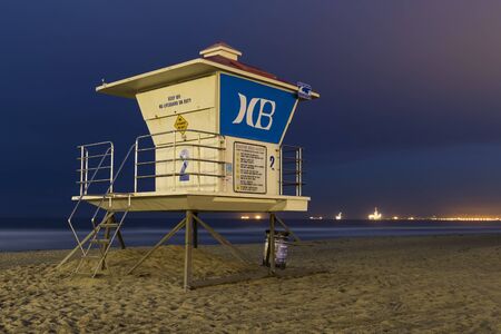 Beach life guard station at nightの写真素材