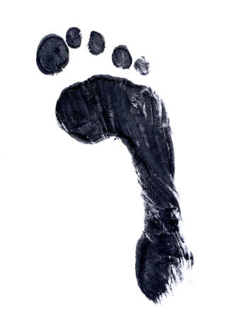 Black ink impression of right footの写真素材