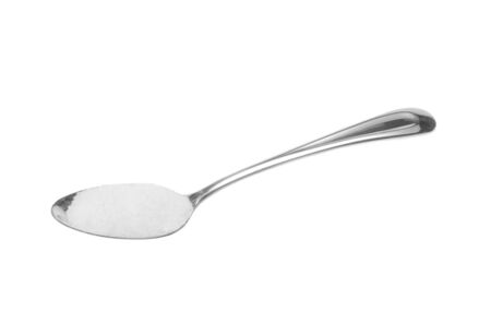Spoonfull of white sugar isolated on whiteの写真素材