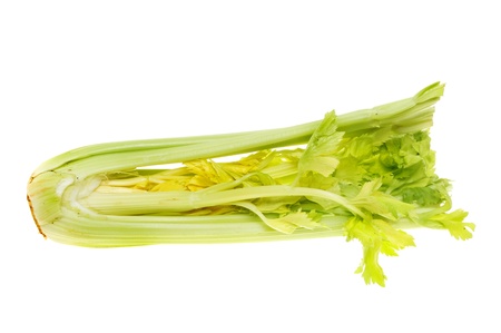 Celery stalks and leaves isolated against whiteの写真素材