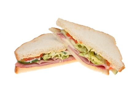 Closeup of a ham salad sandwich isolated against whiteの写真素材