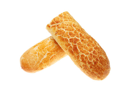 Tiger baguette cut in half isolated against white