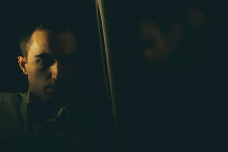 Closeup portrait of a handsome man looking portrait of menの写真素材