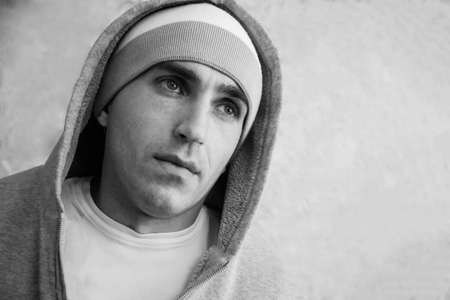 Closeup portrait of a handsome man looking portrait of menの写真素材