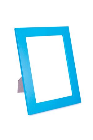 Blue picture frame isolated on white backgroundの写真素材
