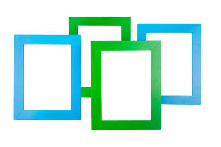 Blue and green picture frames isolated on white backgroundの写真素材