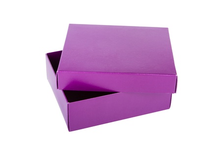 Open empty purple box, isolated on white backgroundの写真素材