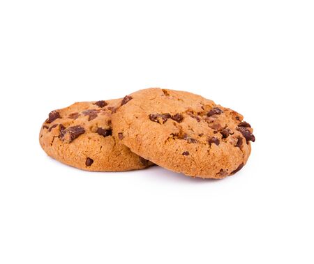 Chocolate chip cookies isolated on white backgroundの写真素材