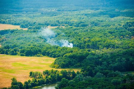 Aerial view of wildfire in forest. Landscapeの写真素材