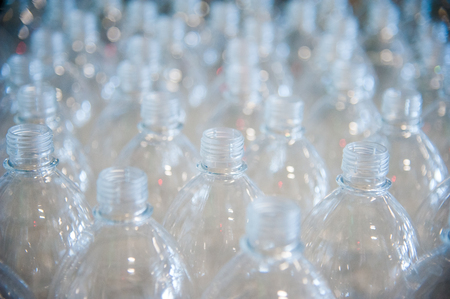 Filling line of plastic bottles, chemical industryの写真素材