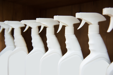 Range of cleaning liquid detergents at supermarketの写真素材