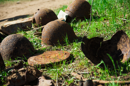 Objects found during excavations on the battlefield in World War IIの写真素材