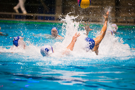 Water polo action in a swimming poolの写真素材