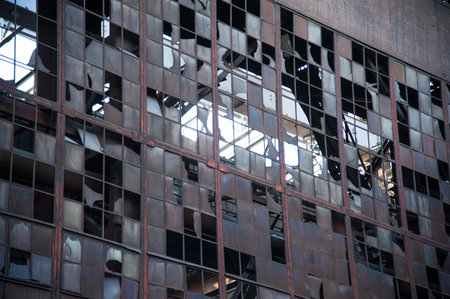 Metal structures and buildings of the old metallurgical plant inside and outside