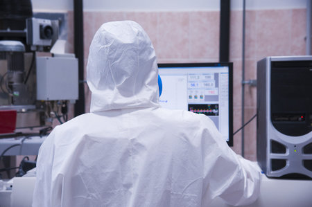 Interior of modern research laboratory. People at work in the scientific laboratory