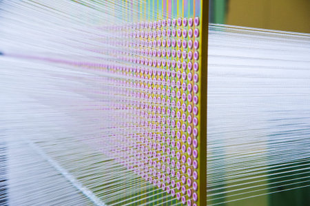 Industrial fabric production line. Weaving looms at a textile factory