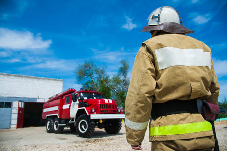 Firefighter in action. Emergency safety. Protection, rescue from danger
