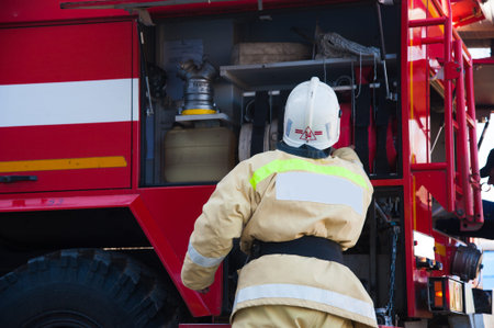 Firefighter in action. Emergency safety. Protection, rescue from danger