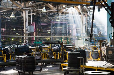 Manufacture of tires. Tyre production machine conveyorの写真素材