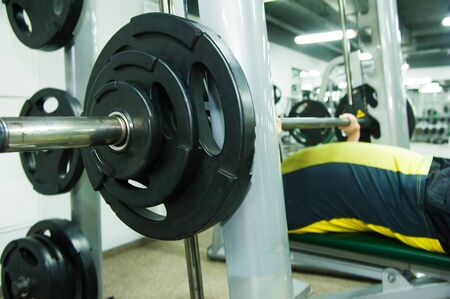Weights in a Gym. Gym interior close up, machinery and weightlifting equipment.の写真素材