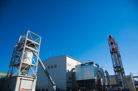 Grain processing facilit. Industrial Factory silos for food productionの写真素材