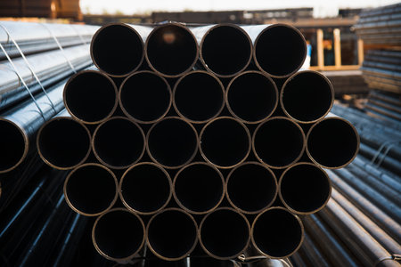 Workshop with machinery tools and equipment, rolls of steel for production metal pipes. Plant for...