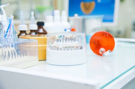 Professional Dentist tools in the dental office. Dental Hygiene and Health conceptual imageの写真素材