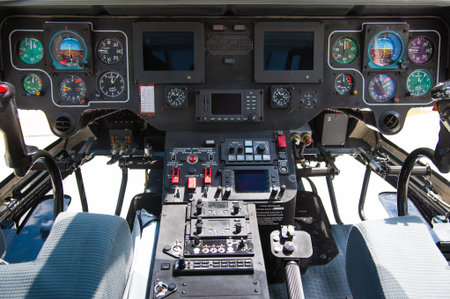 Inside of medical helicopter with emergency life support equipment.