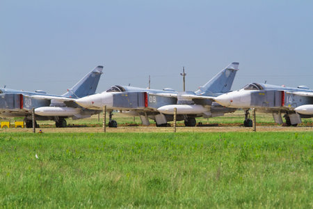 Military fighter jet at the airfield. Service before flight