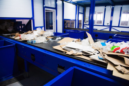 Waste processing plant. Technological process. Recycling and storage of waste for further disposal. Business for sorting and processing of waste.の写真素材