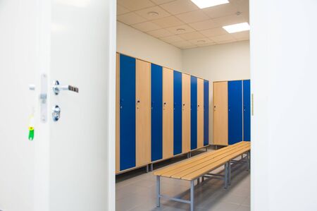 Empty football changing room at the stadiumの写真素材