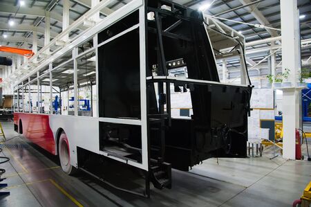 Technological line for the production of buses. Bus production manufactureの写真素材