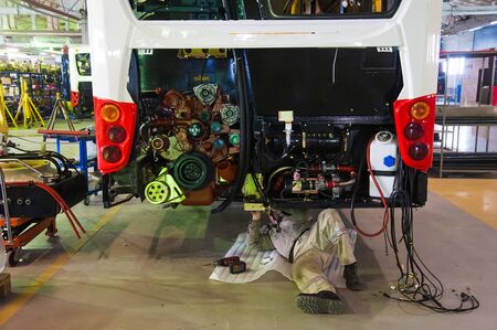 Technological line for the production of buses. Bus production manufactureの写真素材