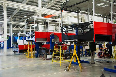 Technological line for the production of buses. Bus production manufactureの写真素材
