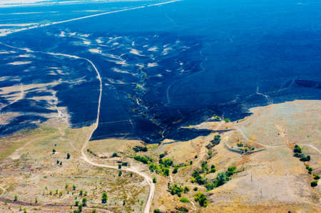 Scorched trees and grass after the fire. Aerial view. Landscapeの写真素材