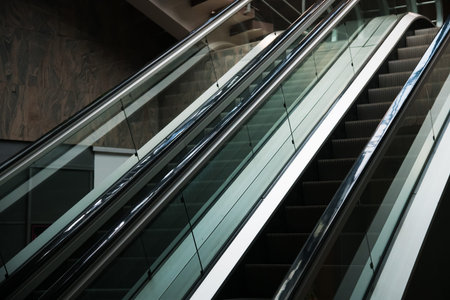 Escalator inside modern business center or shopping center