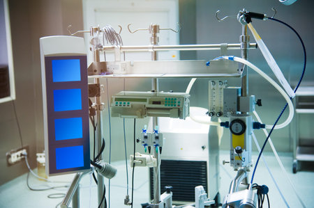 Rehabilitation room with equipment. Resuscitation chamber in municipal hospital