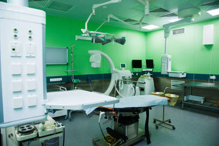 Rehabilitation room with equipment. Resuscitation chamber in municipal hospitalの写真素材