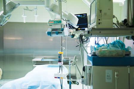 Rehabilitation room with equipment. Resuscitation chamber in municipal hospitalの写真素材