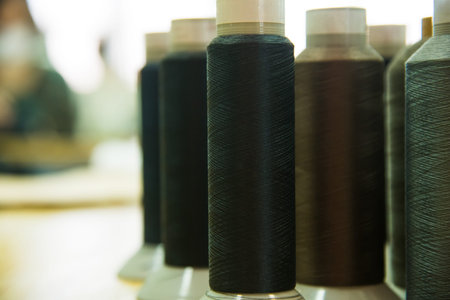 Garment factory. Sewing equipment, fabrics and threads. The process of tailoring