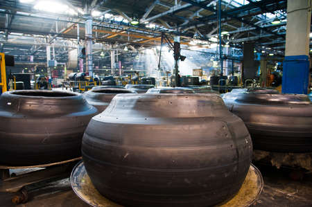 Manufacture of tires. Tire production machine conveyorの写真素材