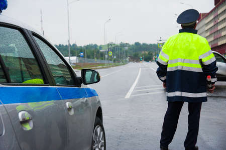 Road patrol service. Traffic cop on the roadの写真素材