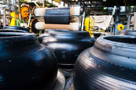 Manufacture of tires. Tire production machine conveyorの写真素材
