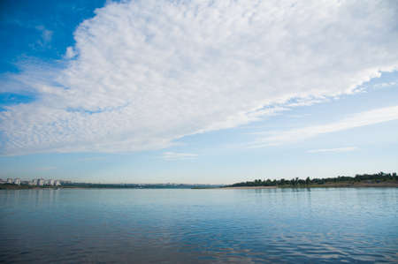 Beautiful summer landscape on the river bank, sunny dayの写真素材